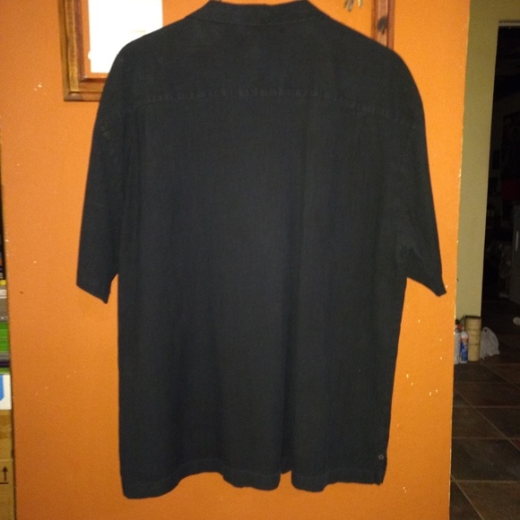 Men's navy silk button up shirt - Picture 4 of 5